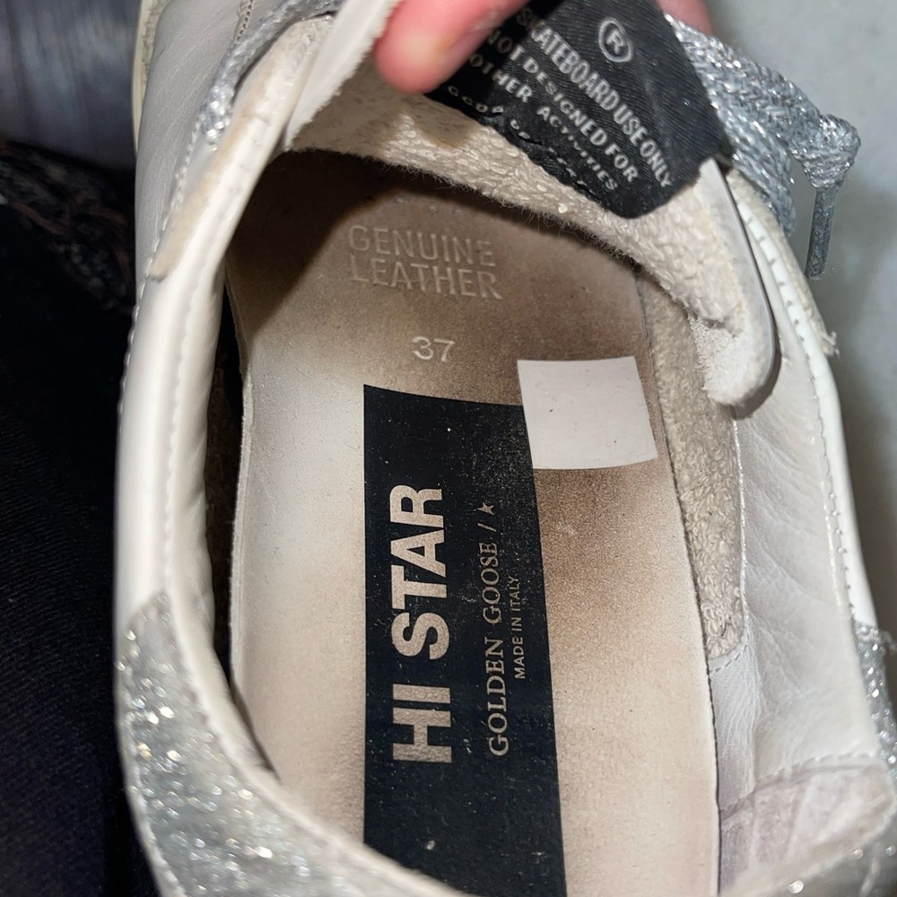 Golden Goose Hi Star Sneakers w/ Leopard Print Calf Hair Star and Glitter Heel - Picture 5 of 8